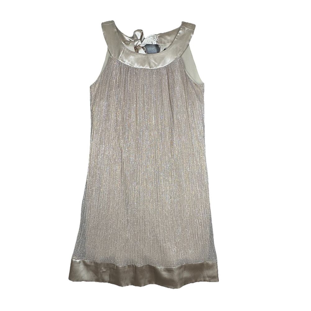 Enfocus Dress Womens Medium Petite Gold Shimmer Shift Ribbon Bow Party Elegant‎